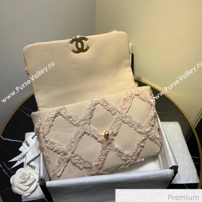 Chanel 19 Large Maxi-Quilted Fringe Canvas Flap Bag AS1161 Beige 2020 (FM-20070855)