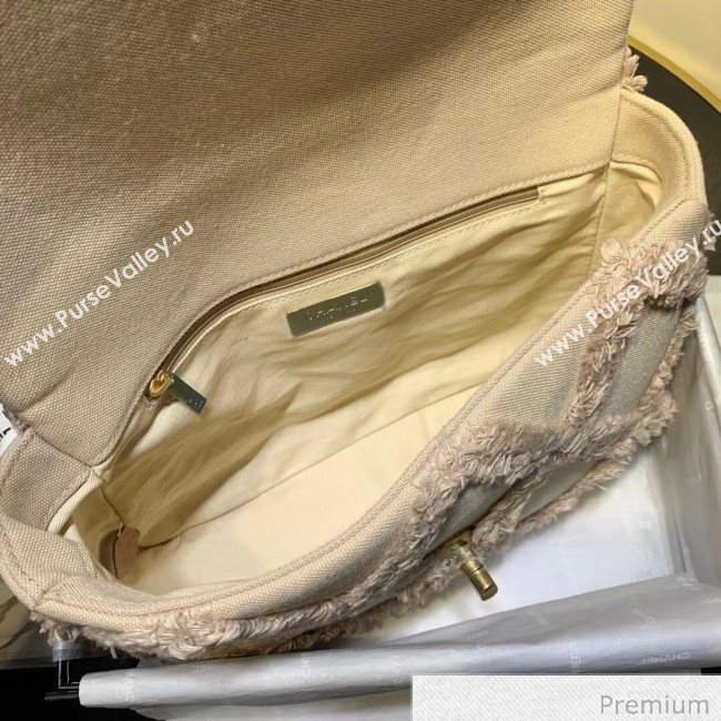 Chanel 19 Large Maxi-Quilted Fringe Canvas Flap Bag AS1161 Beige 2020 (FM-20070855)