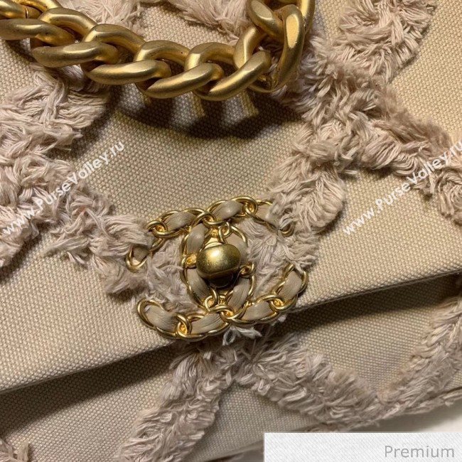 Chanel 19 Medium Maxi-Quilted Fringe Canvas Flap Bag AS1160 Beige 2020 (FM-20070854)