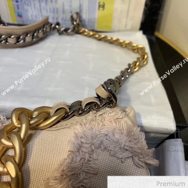 Chanel 19 Medium Maxi-Quilted Fringe Canvas Flap Bag AS1160 Beige 2020 (FM-20070854)