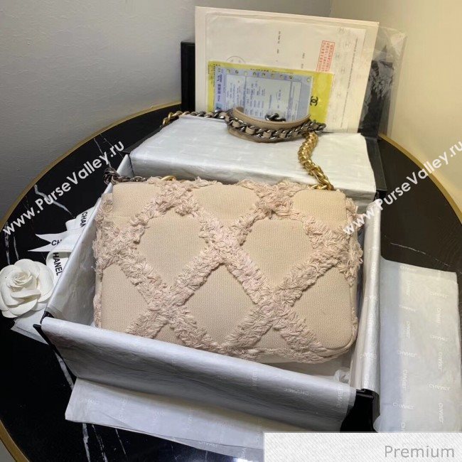 Chanel 19 Medium Maxi-Quilted Fringe Canvas Flap Bag AS1160 Beige 2020 (FM-20070854)