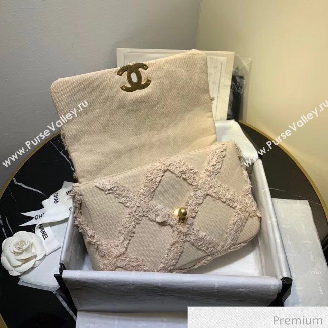 Chanel 19 Medium Maxi-Quilted Fringe Canvas Flap Bag AS1160 Beige 2020 (FM-20070854)