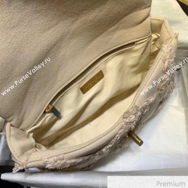 Chanel 19 Medium Maxi-Quilted Fringe Canvas Flap Bag AS1160 Beige 2020 (FM-20070854)