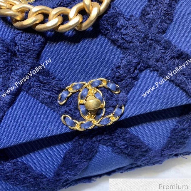 Chanel 19 Medium Maxi-Quilted Fringe Canvas Flap Bag AS1160 Blue 2020 (FM-20070852)