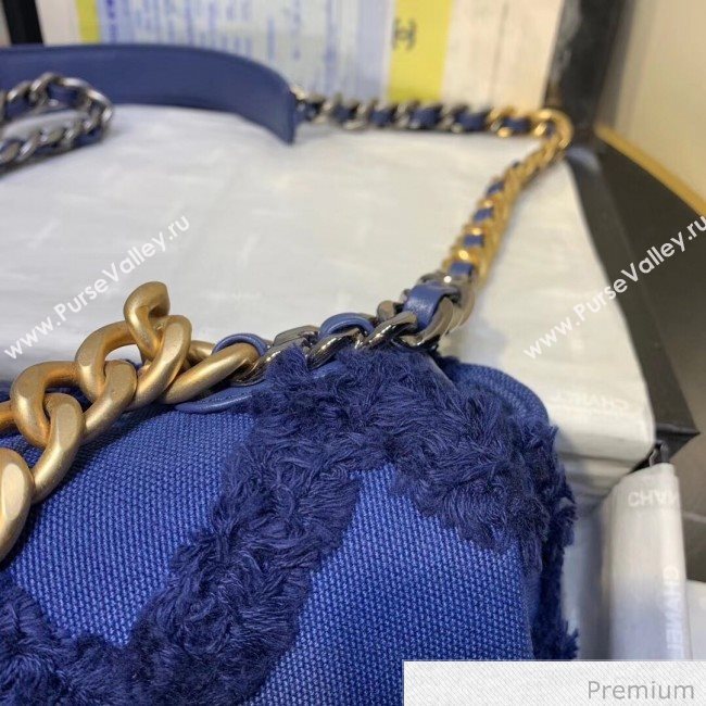 Chanel 19 Medium Maxi-Quilted Fringe Canvas Flap Bag AS1160 Blue 2020 (FM-20070852)