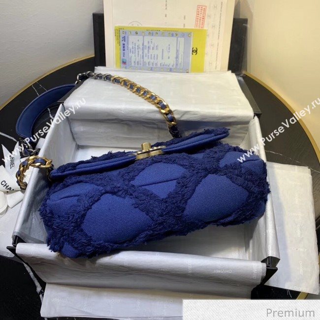 Chanel 19 Medium Maxi-Quilted Fringe Canvas Flap Bag AS1160 Blue 2020 (FM-20070852)