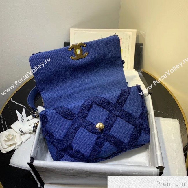 Chanel 19 Medium Maxi-Quilted Fringe Canvas Flap Bag AS1160 Blue 2020 (FM-20070852)