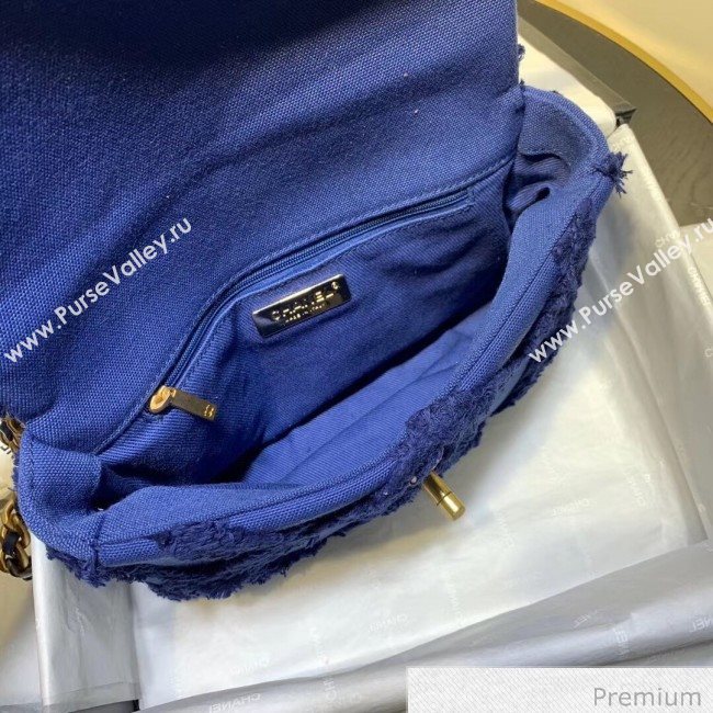 Chanel 19 Medium Maxi-Quilted Fringe Canvas Flap Bag AS1160 Blue 2020 (FM-20070852)