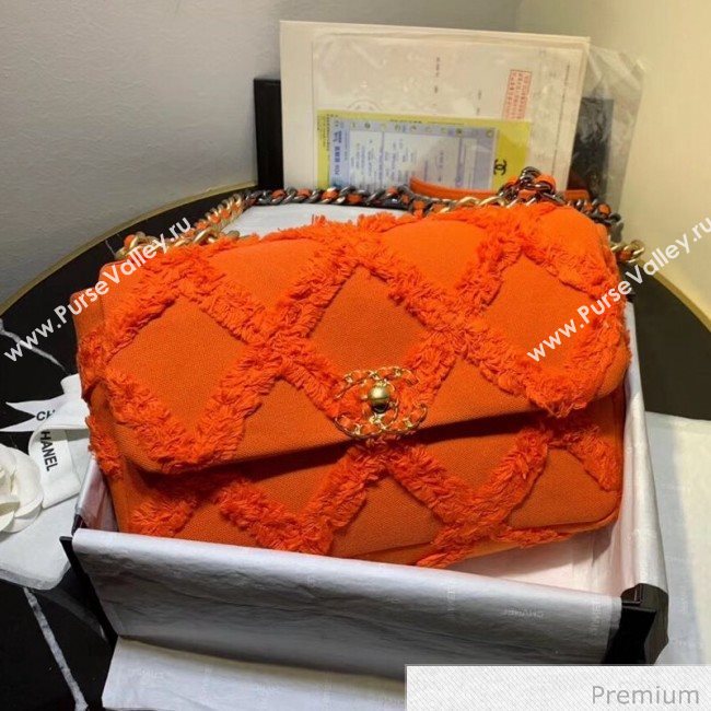 Chanel 19 Large Maxi-Quilted Fringe Canvas Flap Bag AS1161 Orange 2020 (FM-20070857)