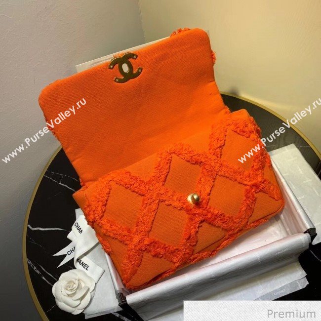 Chanel 19 Large Maxi-Quilted Fringe Canvas Flap Bag AS1161 Orange 2020 (FM-20070857)