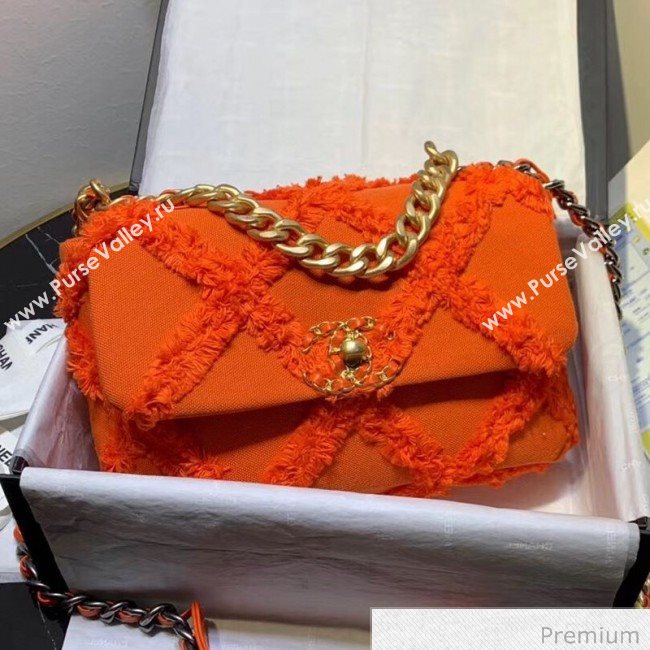 Chanel 19 Medium Maxi-Quilted Fringe Canvas Flap Bag AS1160 Orange 2020 (FM-20070856)