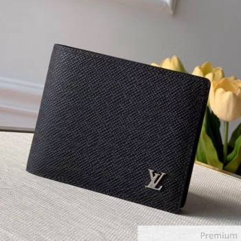 Louis Vuitton Mens Grained Leather Multiple Wallet with Silver LV Emblem M30293 Black 2020 (KI-20070903)
