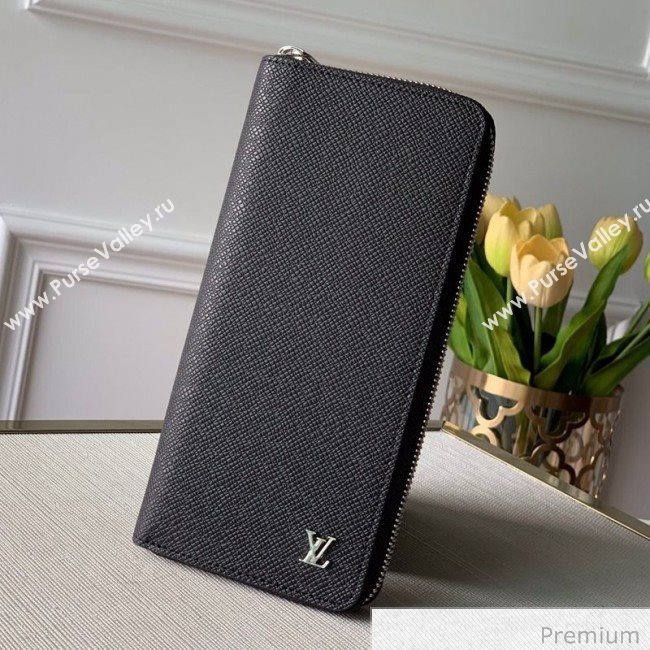 Louis Vuitton Mens Grained Leather Zippy Vertical Wallet with Silver LV Emblem M30317 Black 2020 (KI-20070905)