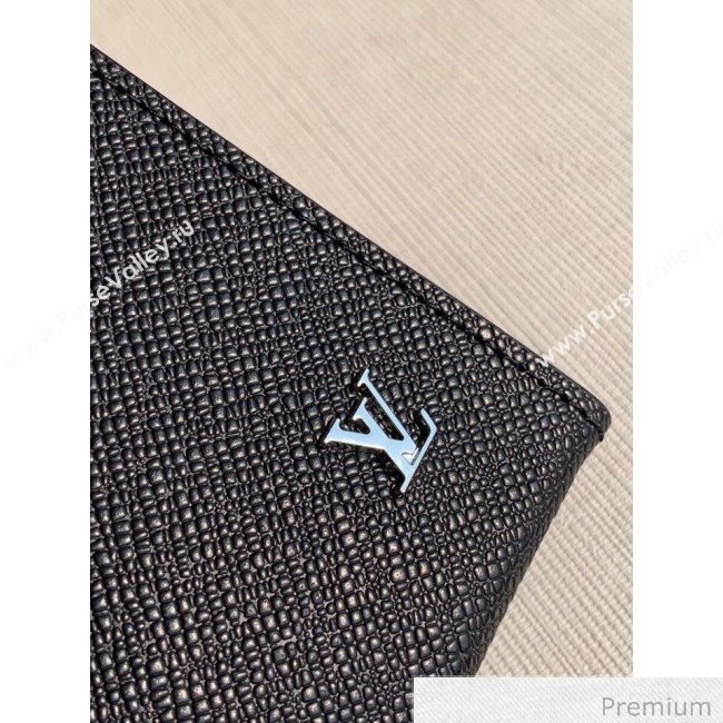 Louis Vuitton Mens Pochette Voyage Grained Leather Pouch with Silver LV Emblem M30450 Black 2020 (KI-20070906)