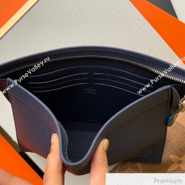 Louis Vuitton Mens Pochette Voyage Pouch with LV Stamp Print M30397 Blue 2020 (KI-20070909)