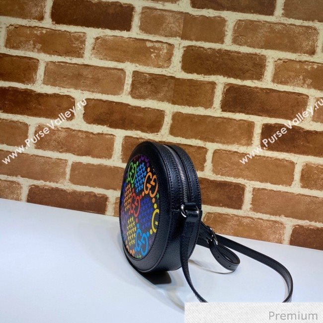 Gucci GG Star Psychedelic Canvas Round Shoulder Bag ‎603938 Black 2020 (DLH-20070932)