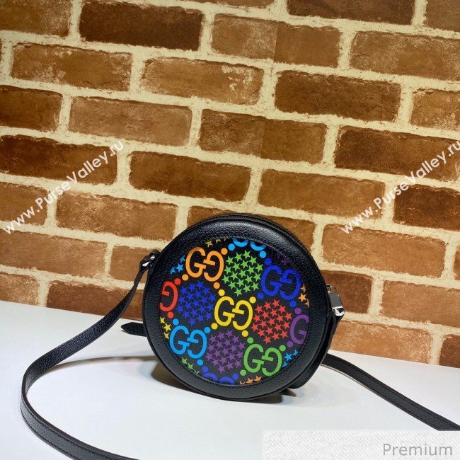 Gucci GG Star Psychedelic Canvas Round Shoulder Bag ‎603938 Black 2020 (DLH-20070932)