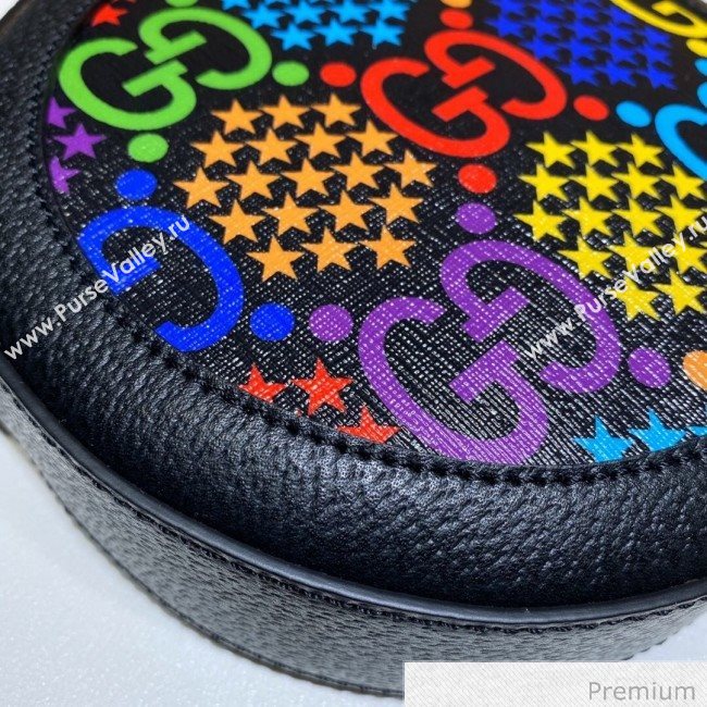 Gucci GG Star Psychedelic Canvas Round Shoulder Bag ‎603938 Black 2020 (DLH-20070932)