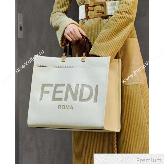 Fendi Sunshine Shopper Leather Tote Bag White 2020 (SU-20070212)