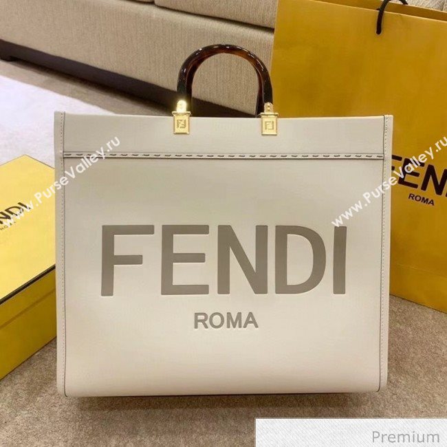 Fendi Sunshine Shopper Leather Tote Bag White 2020 (SU-20070212)