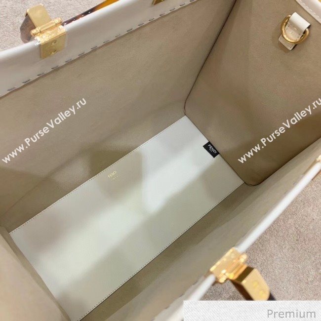 Fendi Sunshine Shopper Leather Tote Bag White 2020 (SU-20070212)