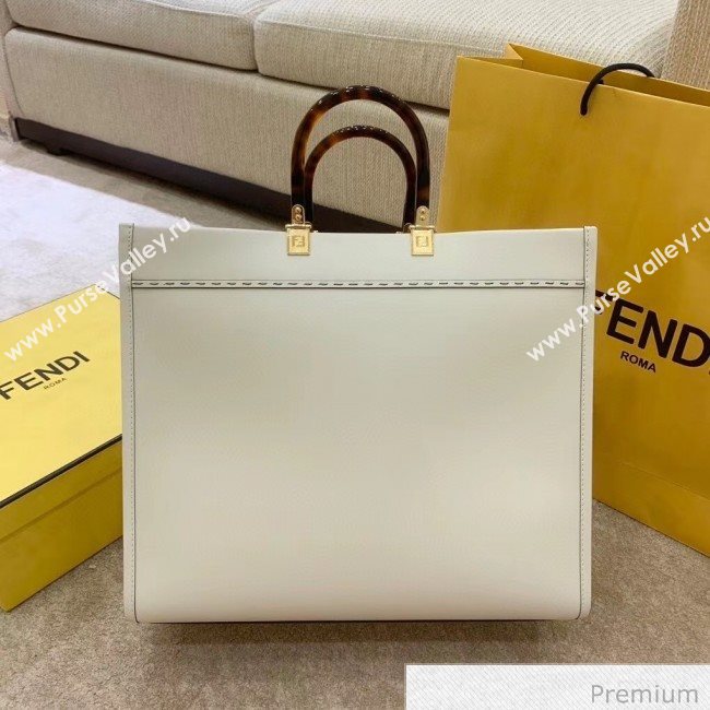 Fendi Sunshine Shopper Leather Tote Bag White 2020 (SU-20070212)