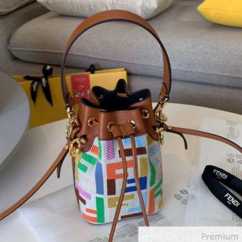 Fendi Mon Tresor Mini FF Embroidered Bucket Bag Multicolor 2020 (SU-20071001)