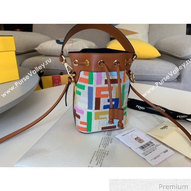 Fendi Mon Tresor Mini FF Embroidered Bucket Bag Multicolor 2020 (SU-20071001)