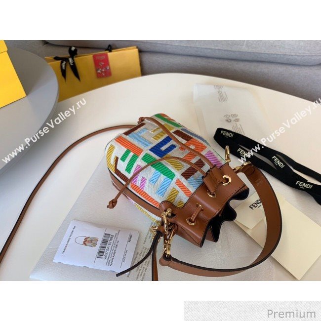 Fendi Mon Tresor Mini FF Embroidered Bucket Bag Multicolor 2020 (SU-20071001)