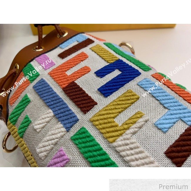 Fendi Mon Tresor Mini FF Embroidered Bucket Bag Multicolor 2020 (SU-20071001)