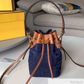 Fendi Mon Tresor Mini FF Canvas Bucket Bag Denim Blue 2020 (SU-20071004)