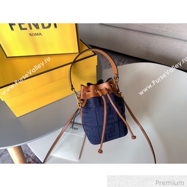 Fendi Mon Tresor Mini FF Canvas Bucket Bag Denim Blue 2020 (SU-20071004)