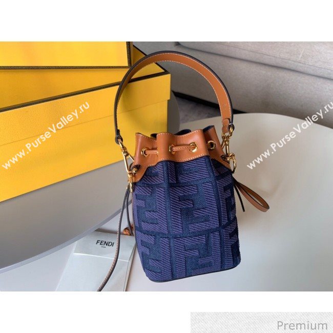 Fendi Mon Tresor Mini FF Canvas Bucket Bag Denim Blue 2020 (SU-20071004)