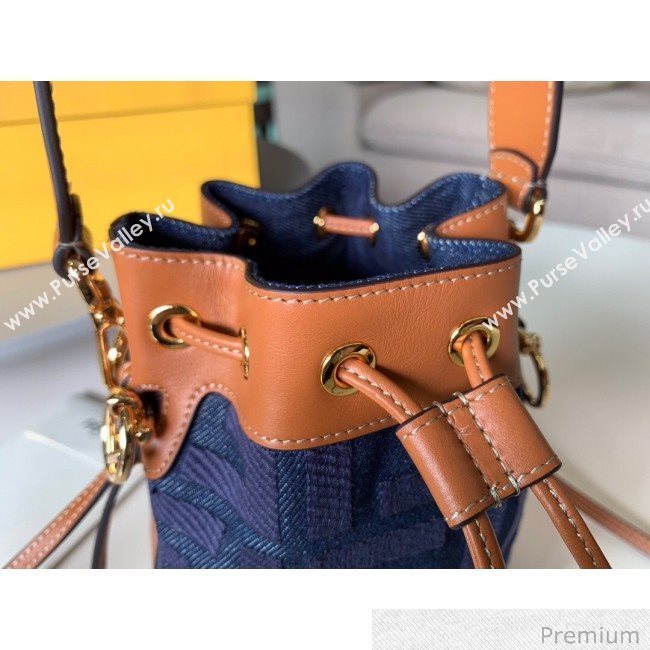 Fendi Mon Tresor Mini FF Canvas Bucket Bag Denim Blue 2020 (SU-20071004)