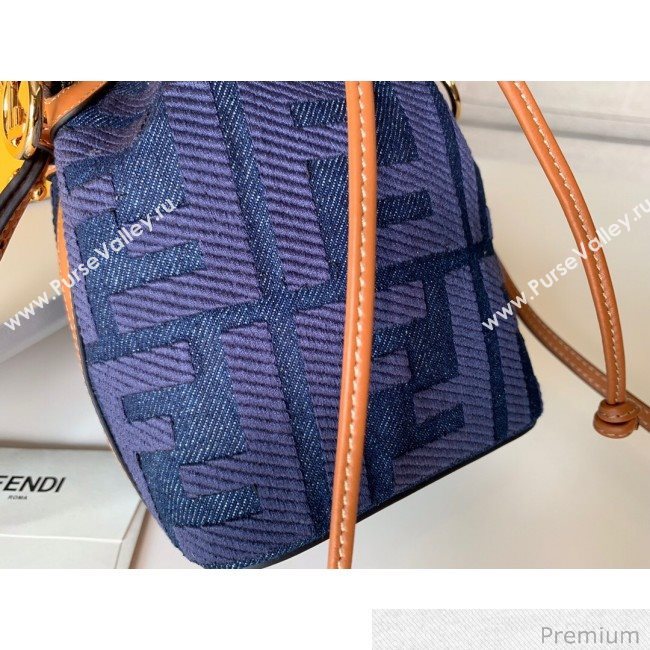 Fendi Mon Tresor Mini FF Canvas Bucket Bag Denim Blue 2020 (SU-20071004)