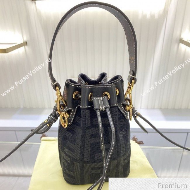 Fendi Mon Tresor Mini FF Canvas Bucket Bag Black 2020 (SU-20071005)