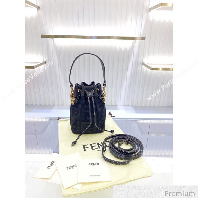 Fendi Mon Tresor Mini FF Canvas Bucket Bag Black 2020 (SU-20071005)