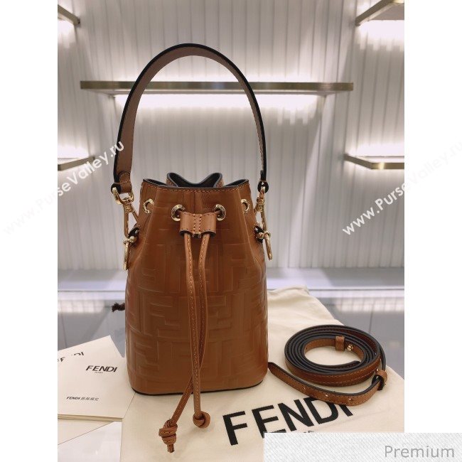 Fendi Mon Tresor Mini FF Leather Bucket Bag Caramel Brown 2020 (AFEI-20071008)