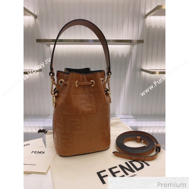 Fendi Mon Tresor Mini FF Leather Bucket Bag Caramel Brown 2020 (AFEI-20071008)