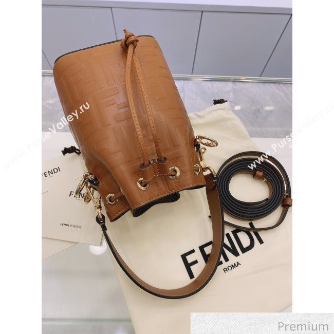 Fendi Mon Tresor Mini FF Leather Bucket Bag Caramel Brown 2020 (AFEI-20071008)