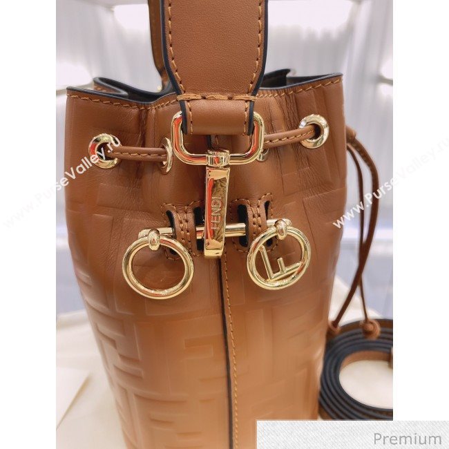 Fendi Mon Tresor Mini FF Leather Bucket Bag Caramel Brown 2020 (AFEI-20071008)