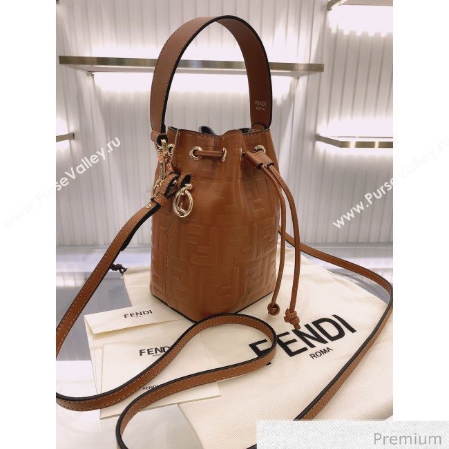 Fendi Mon Tresor Mini FF Leather Bucket Bag Caramel Brown 2020 (AFEI-20071008)