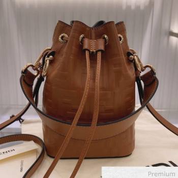 Fendi Mon Tresor Mini FF Leather Bucket Bag Caramel Brown 2020 (AFEI-20071008)