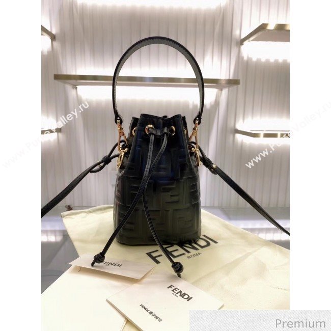Fendi Mon Tresor Mini FF Leather Bucket Bag Black 2020 (AFEI-20071009)
