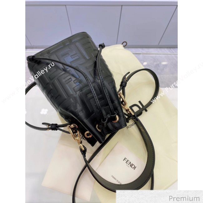 Fendi Mon Tresor Mini FF Leather Bucket Bag Black 2020 (AFEI-20071009)