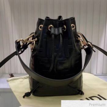 Fendi Mon Tresor Mini FF Leather Bucket Bag Black 2020 (AFEI-20071009)