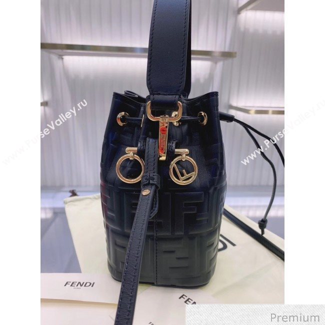 Fendi Mon Tresor Mini FF Leather Bucket Bag Black 2020 (AFEI-20071009)