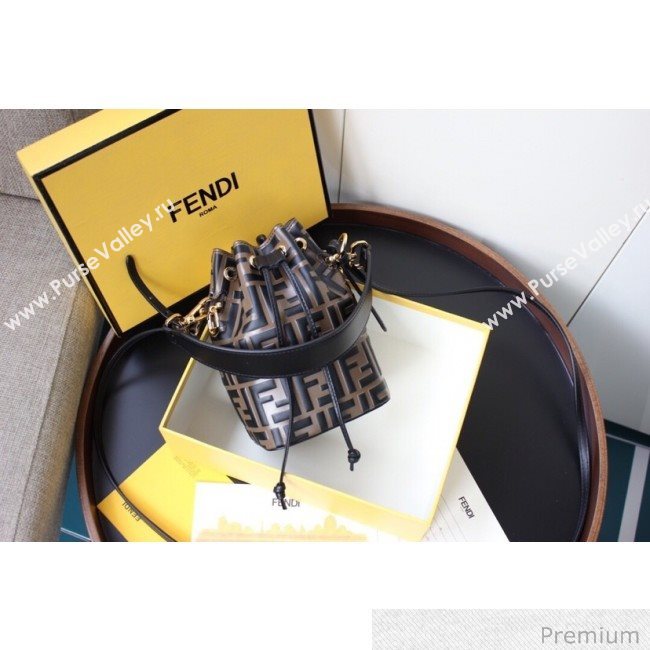 Fendi Mon Tresor Mini FF Leather Bucket Bag Brown/Black 2020 (AFEI-20071012)