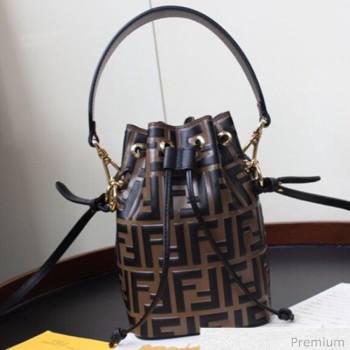 Fendi Mon Tresor Mini FF Leather Bucket Bag Brown/Black 2020 (AFEI-20071012)