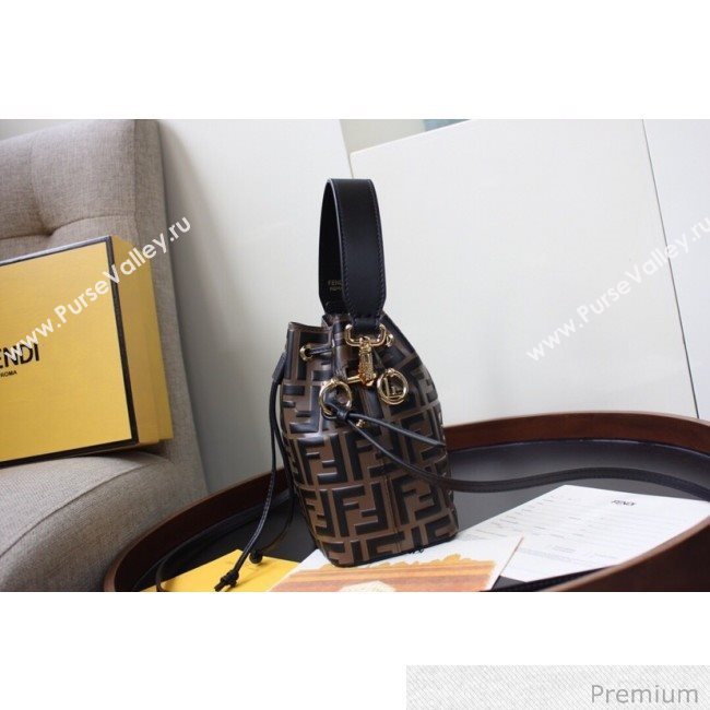 Fendi Mon Tresor Mini FF Leather Bucket Bag Brown/Black 2020 (AFEI-20071012)